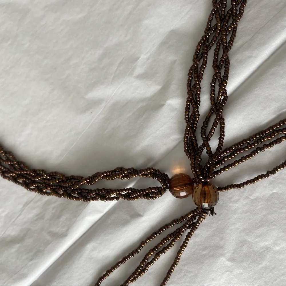 Braided Brown Beaded Belt with Beaded Tassels Fringe boho festival hippie